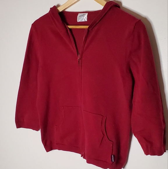 Burgundy Flat Knit Basic Casual Zip-Up Hoodie Sweather with Pockets - Picture 2 of 12